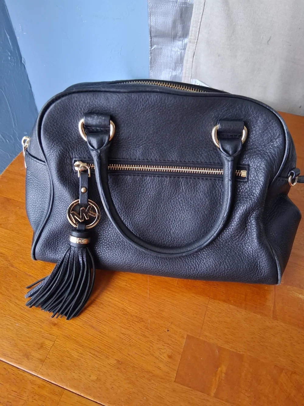 Michael Kors Black Leather Satchel with Beige Signature Tote (Lot Of 2)